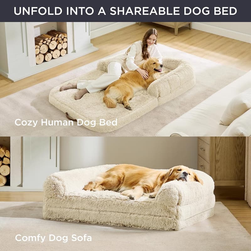 Calming Giant Dog Bed with Egg Foam Support, Cream