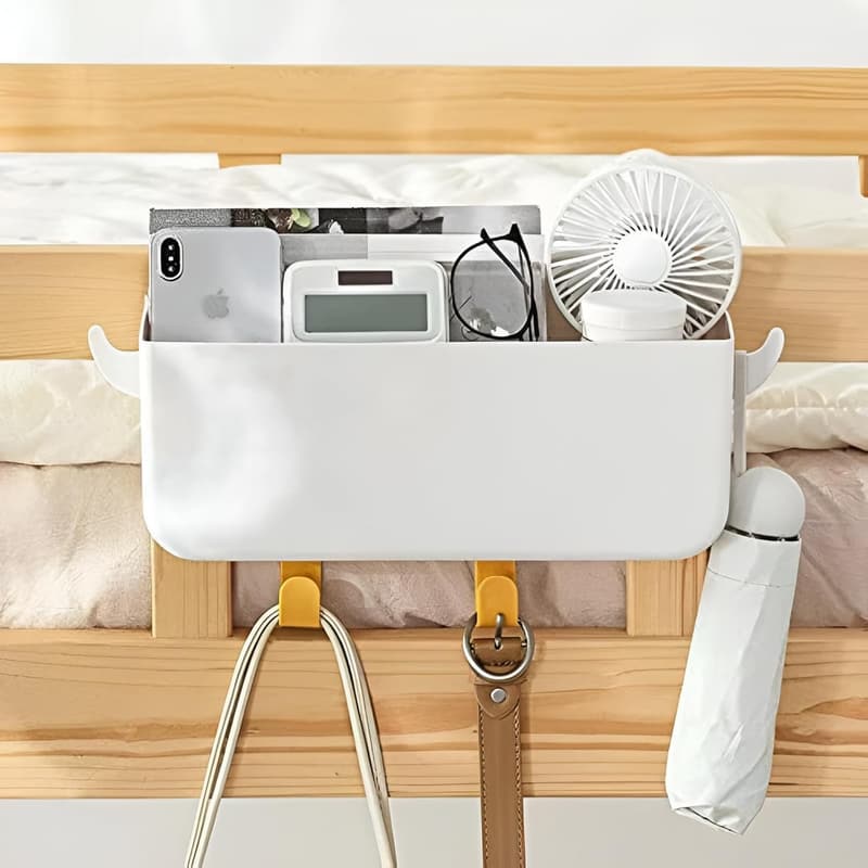 Kids' Bunk Bed Shelf with Hooks - White Bedside Storage