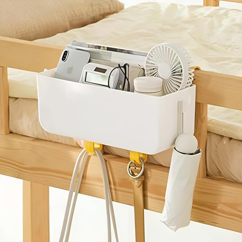 Kids' Bunk Bed Shelf with Hooks - White Bedside Storage