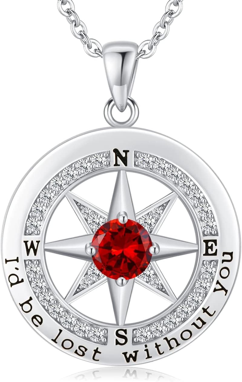 Sterling Silver Compass Necklace for Wife’s Anniversary