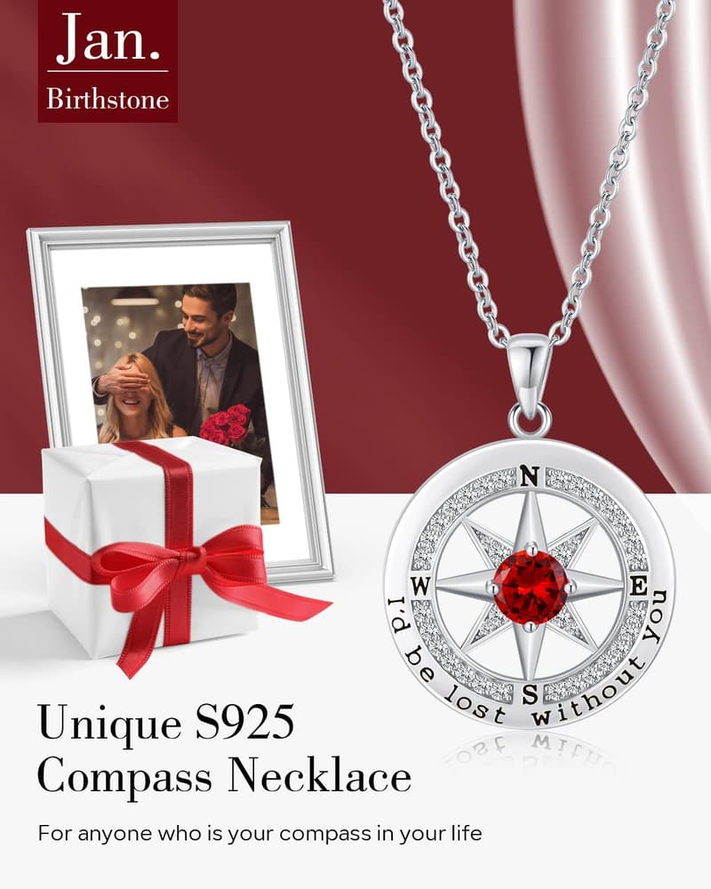 Sterling Silver Compass Necklace for Wife’s Anniversary