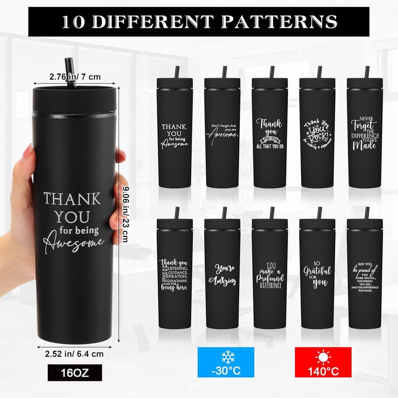 Employee Appreciation Thank You Tumblers - 10 Pcs 16oz Black