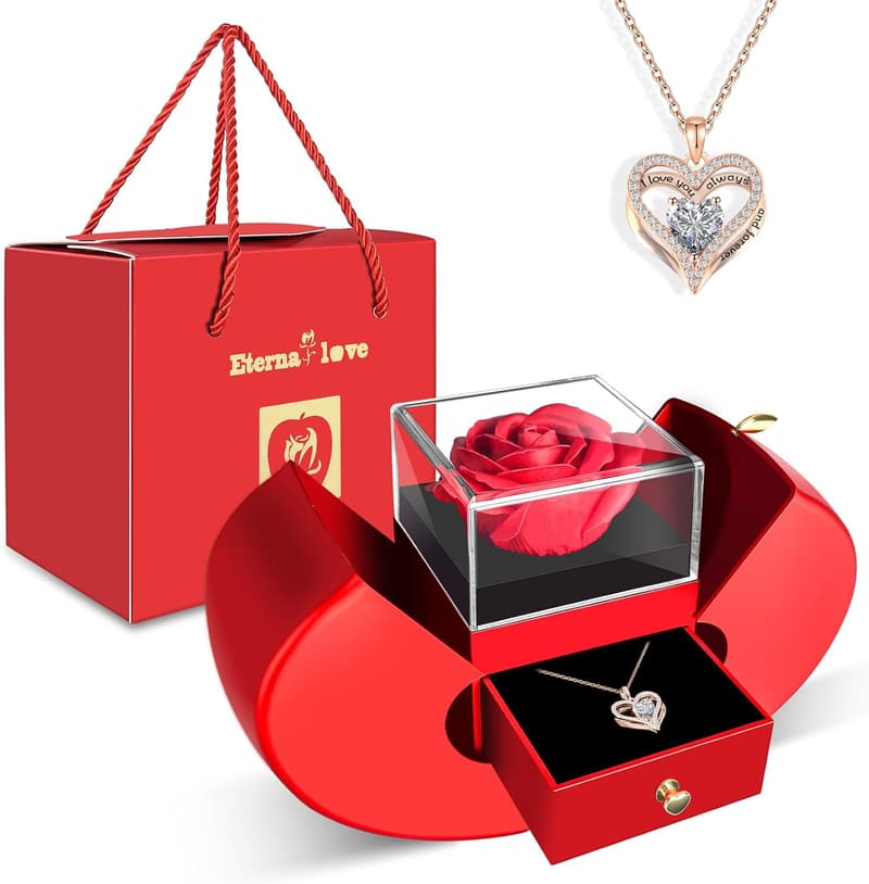Red Rose Preserved Flower Necklace for Women