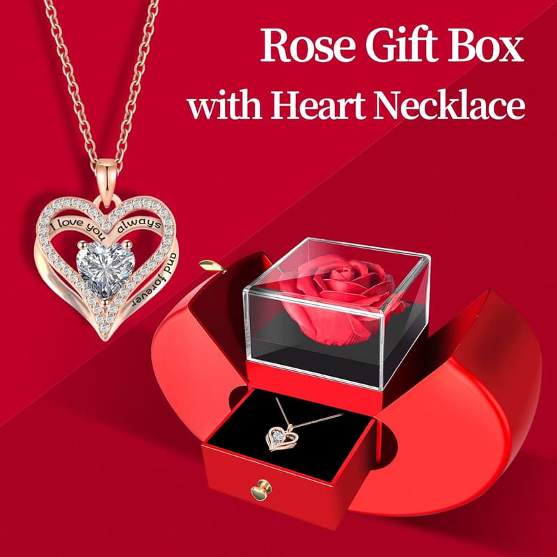 Red Rose Preserved Flower Necklace for Women