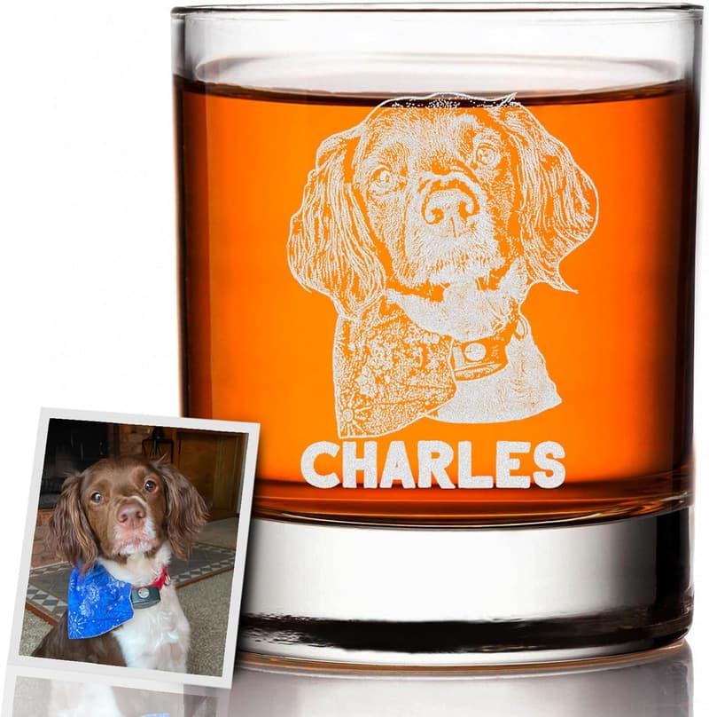 Personalized Pet Photo Whiskey Glass - Custom Engraved 11oz Rock Glass