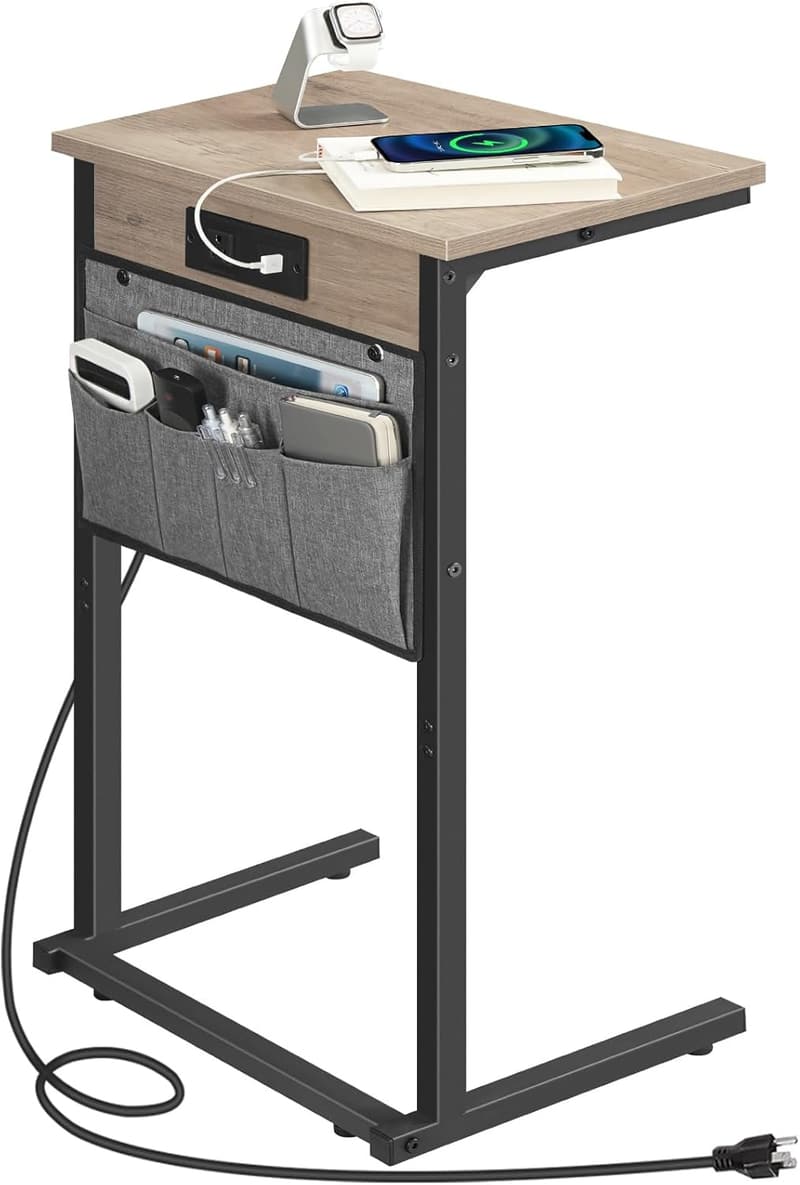 Couch-Side Charging Table with Storage Bag, 28