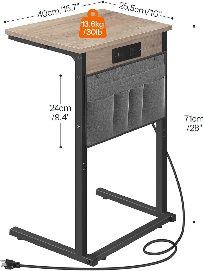Couch-Side Charging Table with Storage Bag, 28