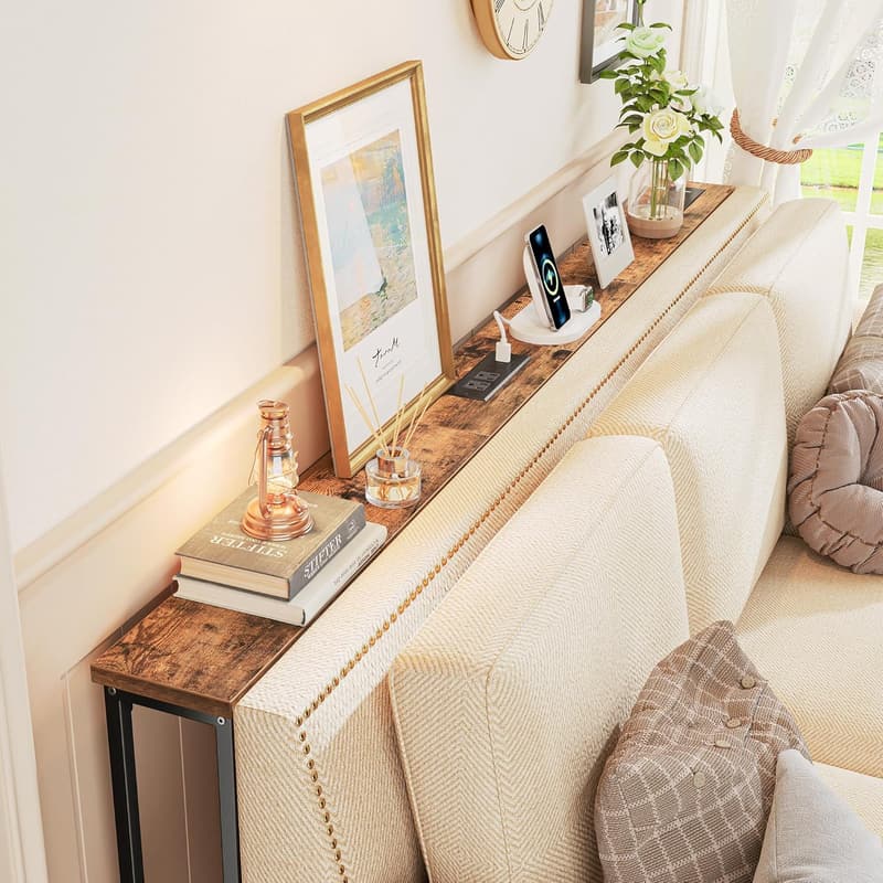Narrow Console Table Set with Charging Station - Rustic Brown
