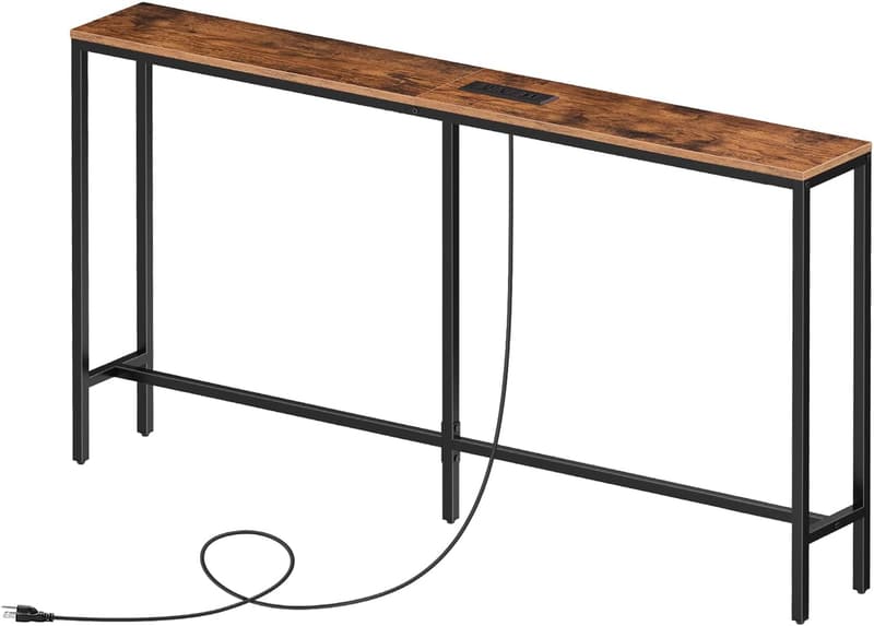Narrow Console Table with Power Outlets for Living Room