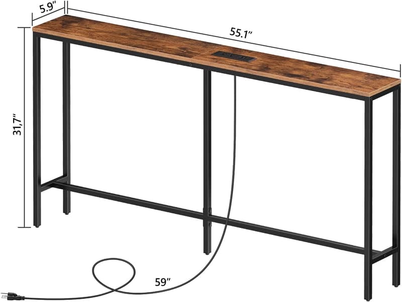 Narrow Console Table with Power Outlets for Living Room