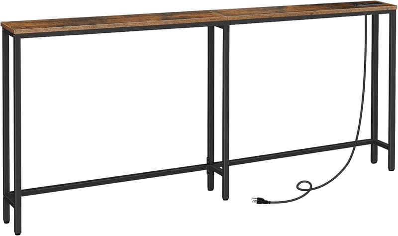 Narrow Rustic Console Table with Charging Station