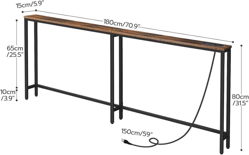 Narrow Rustic Console Table with Charging Station