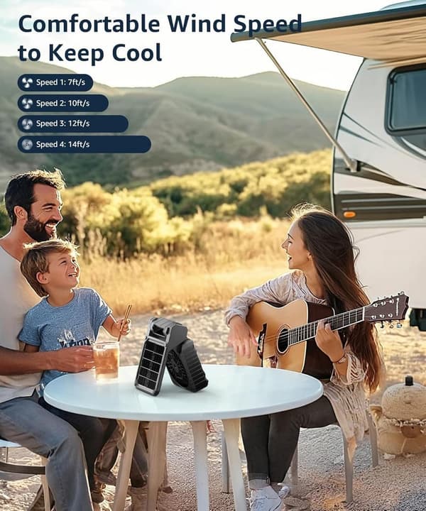 Portable Solar Camping Fan with LED Light & 4 Speed Settings