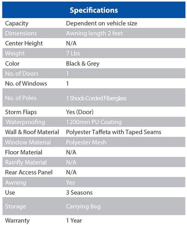 SUV Tailgate Tent with Awning Shade & Mesh Door