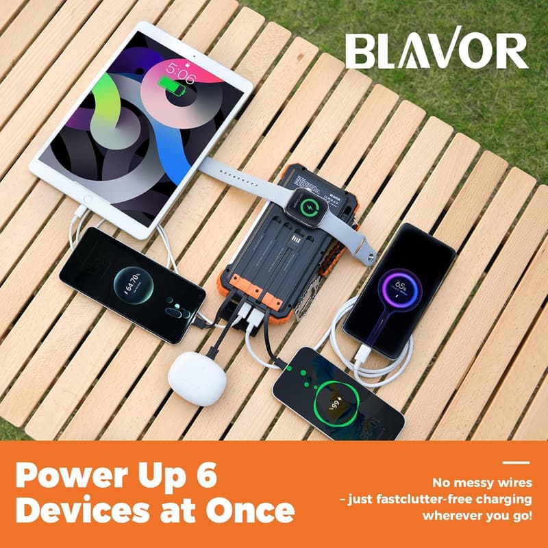 20000mAh Solar Power Bank with Built-in Cables and Light