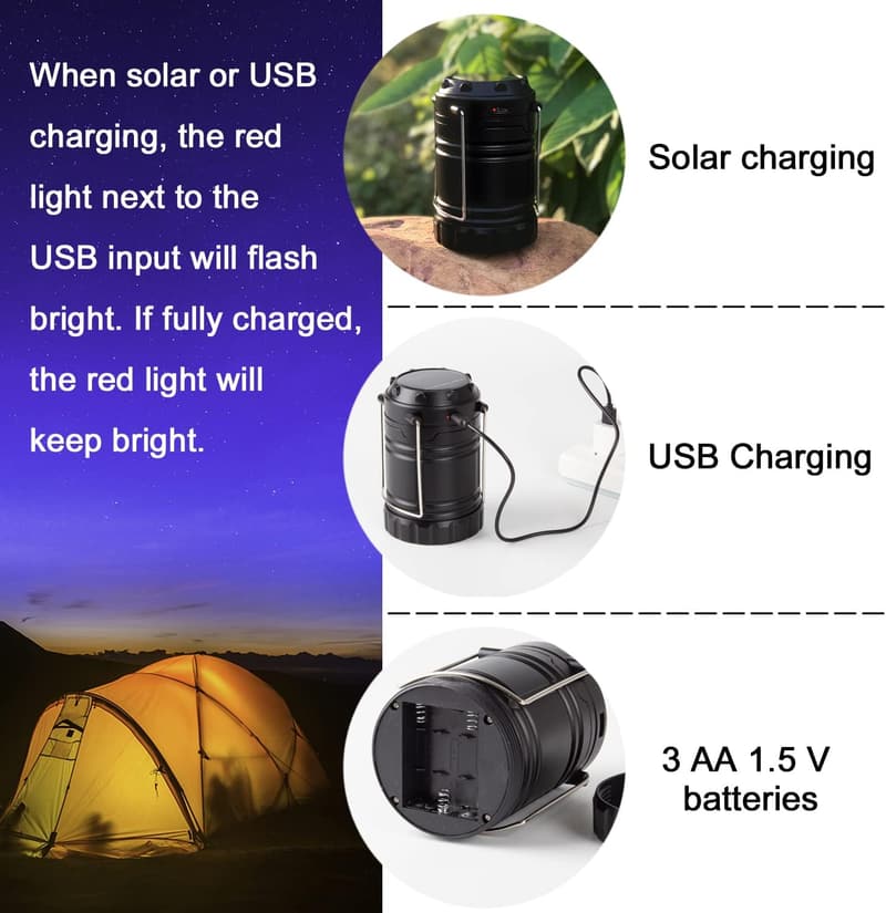 USB Rechargeable Solar Lanterns - 4 Pack Emergency Lights