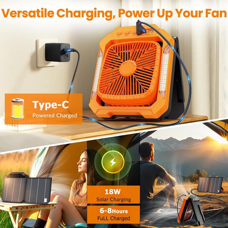 Rechargeable 26800mAh Solar Camping Fan with LED Lantern
