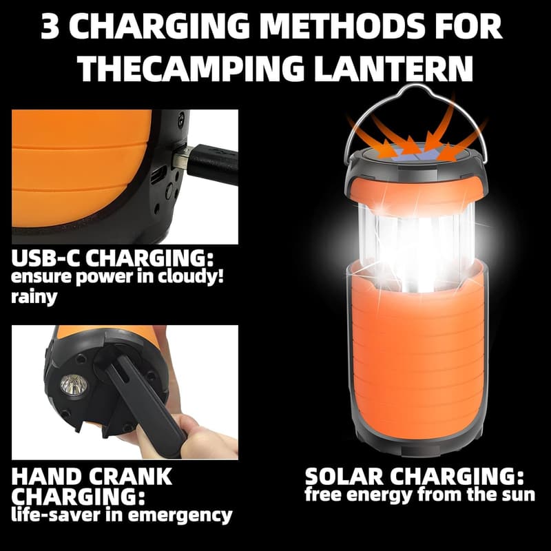 Rechargeable Solar Camping Lantern - 5000mAh, Waterproof, USB