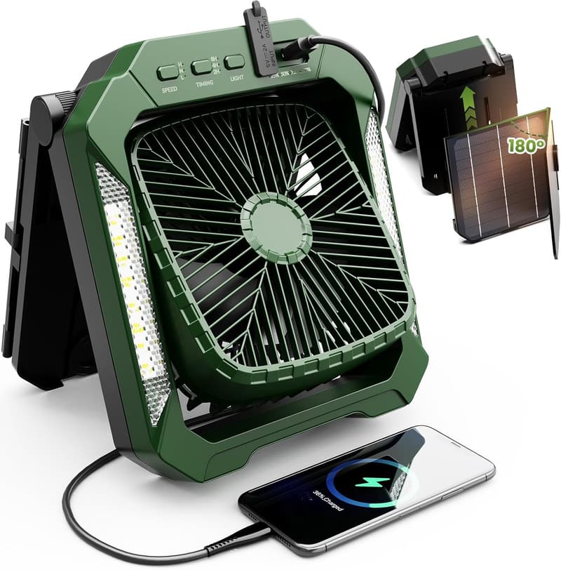 Rechargeable Portable Fan with Solar Panel & LED Lantern