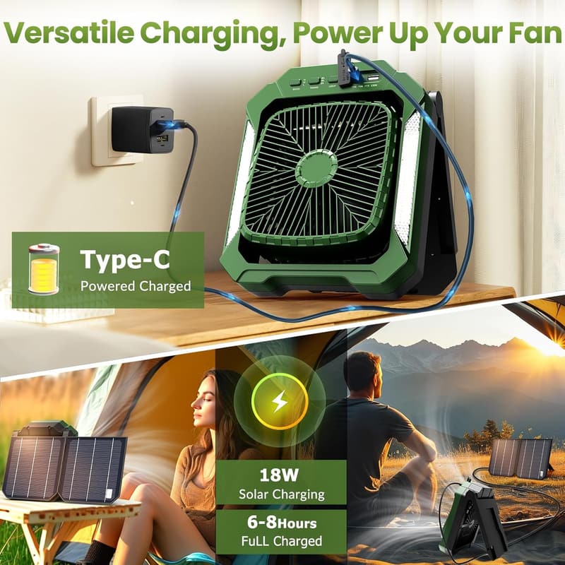Rechargeable Portable Fan with Solar Panel & LED Lantern