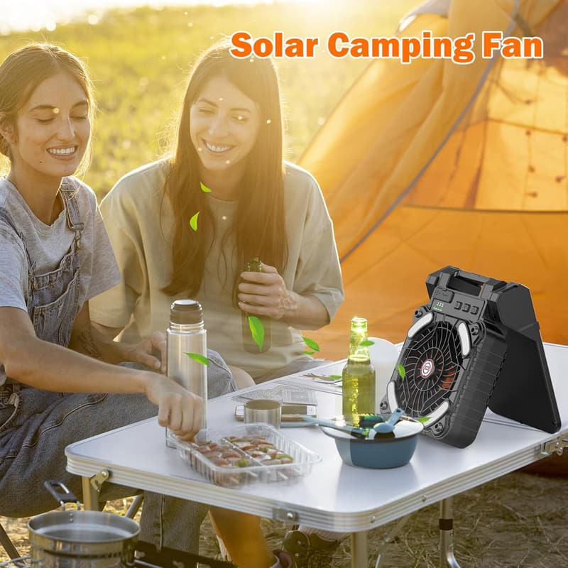 Portable Solar Camping Fan with LED Lantern and 10400mAh Battery