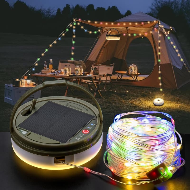Solar Outdoor Camping String Lights with Remote, 39.4ft