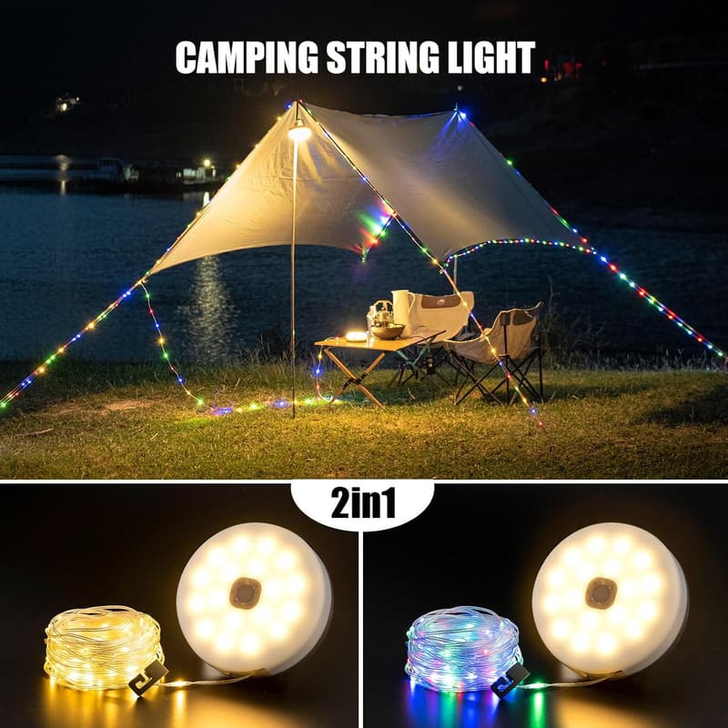 Solar Outdoor Camping String Lights with Remote, 39.4ft