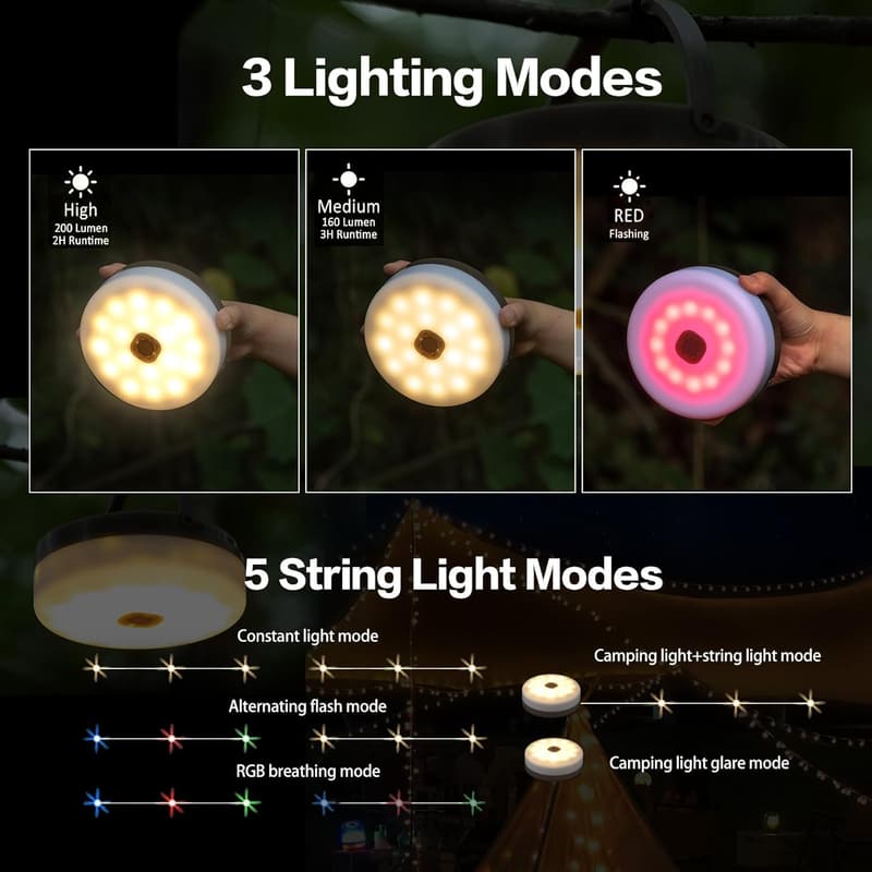 Solar Outdoor Camping String Lights with Remote, 39.4ft