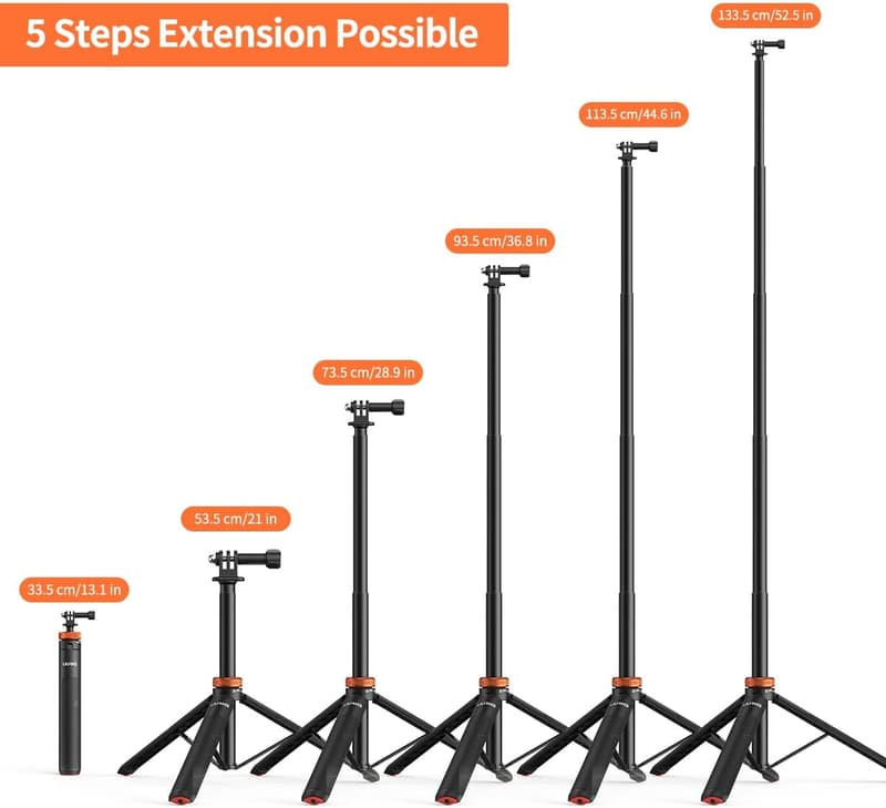 Telescopic Selfie Stick with Tripod for GoPro & Insta360