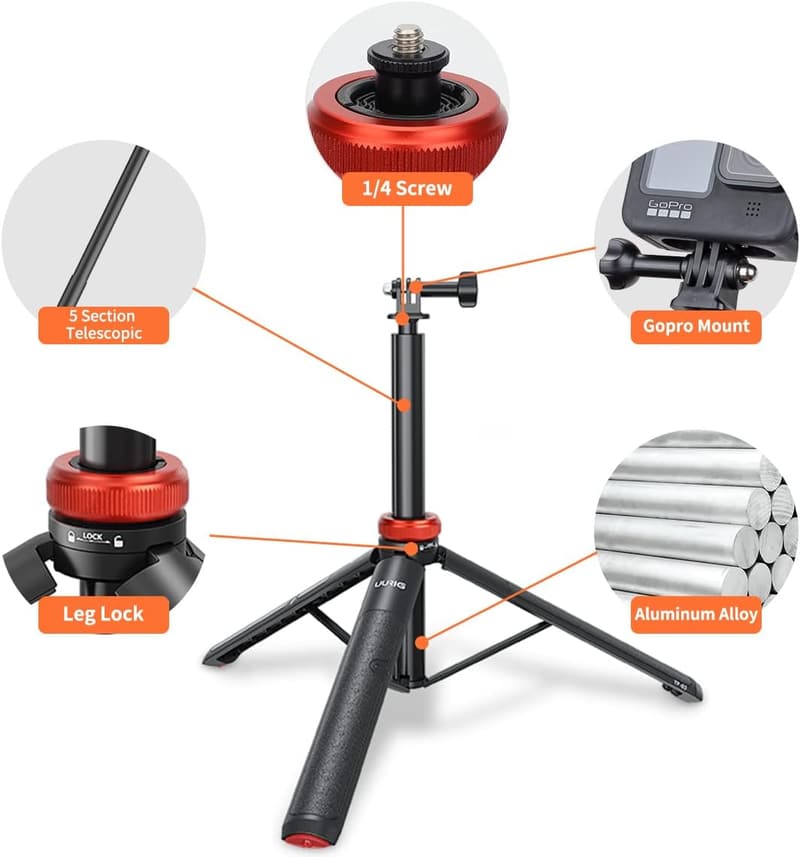 Telescopic Selfie Stick with Tripod for GoPro & Insta360