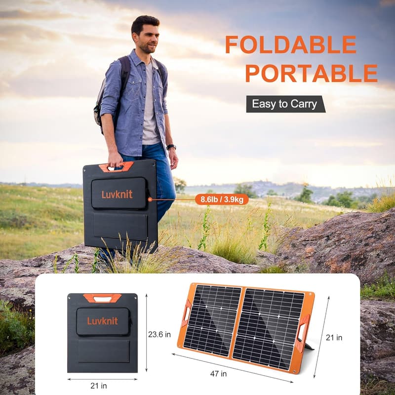 100W Portable Foldable Solar Charger - 24% Efficiency, USB Outputs