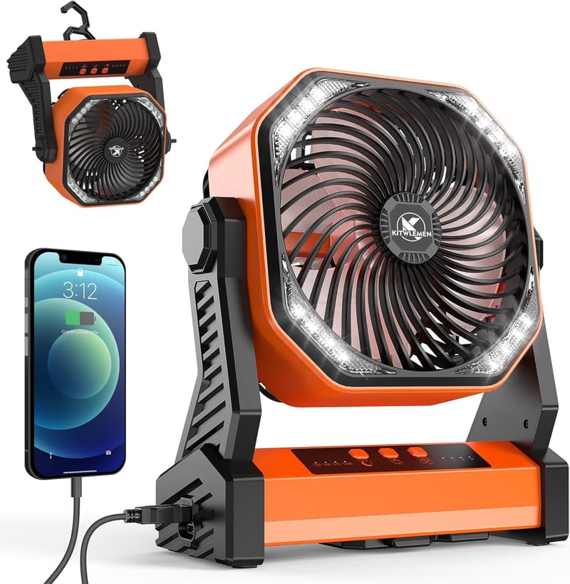 Portable Camping Fan with 20000mAh Battery & Rechargeable Light