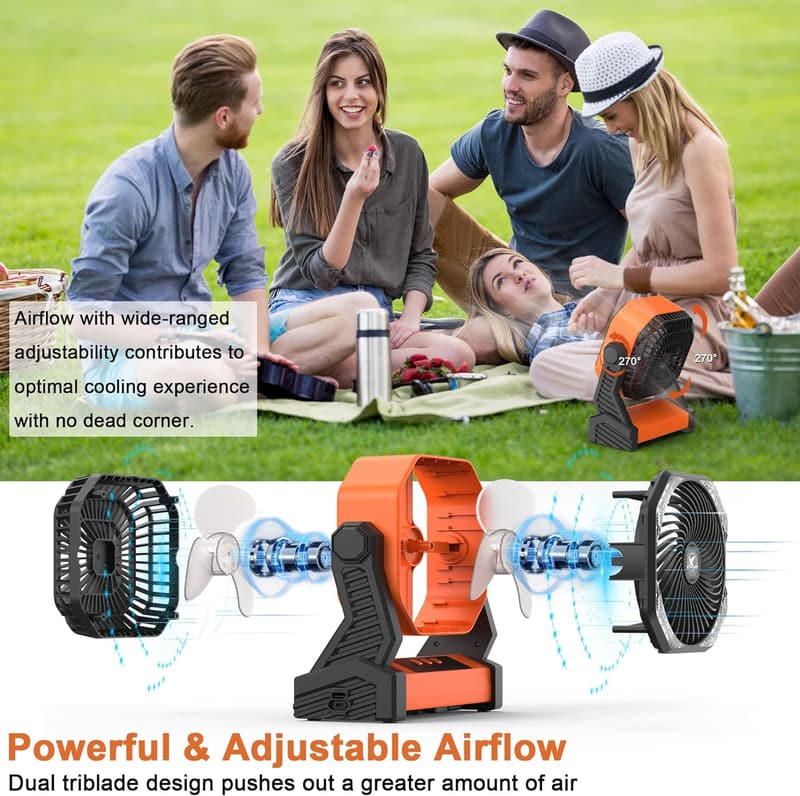 Portable Camping Fan with 20000mAh Battery & Rechargeable Light