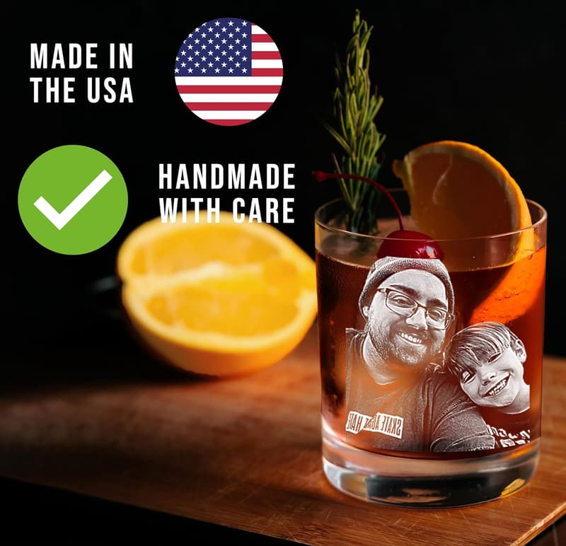 Father's Day Personalized Etched Whiskey Glass - Custom Gift for Him