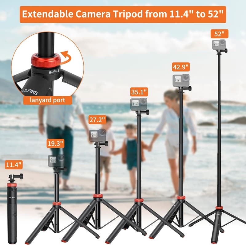 Extendable Selfie Stick Tripod for GoPro and Action Cameras (50.7'')