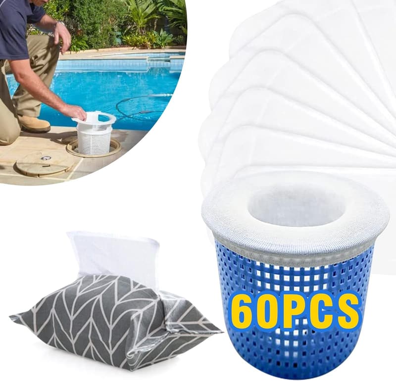 60PCS Ultra Fine Mesh Pool Skimmer Filter Socks with Storage Bag