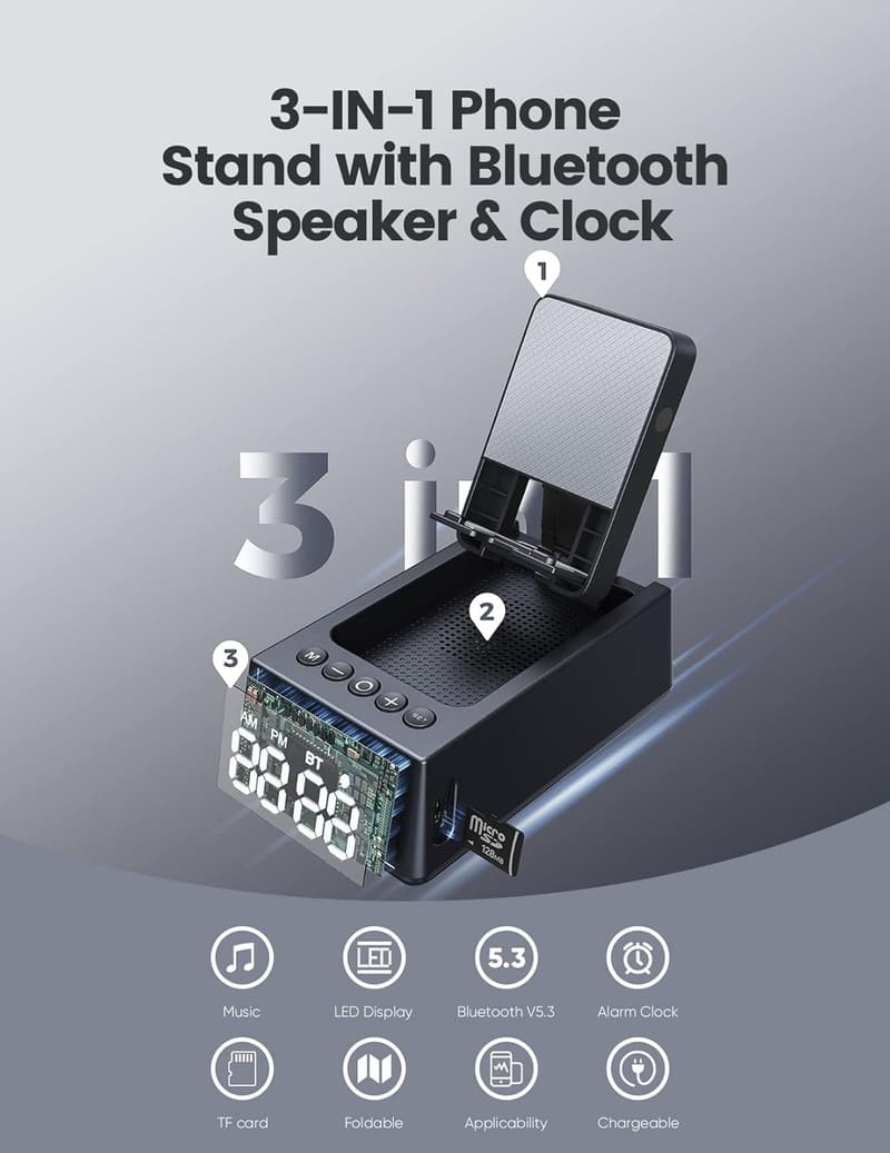 Bluetooth Speaker & Phone Stand - Unique Multifunctional Gift for All