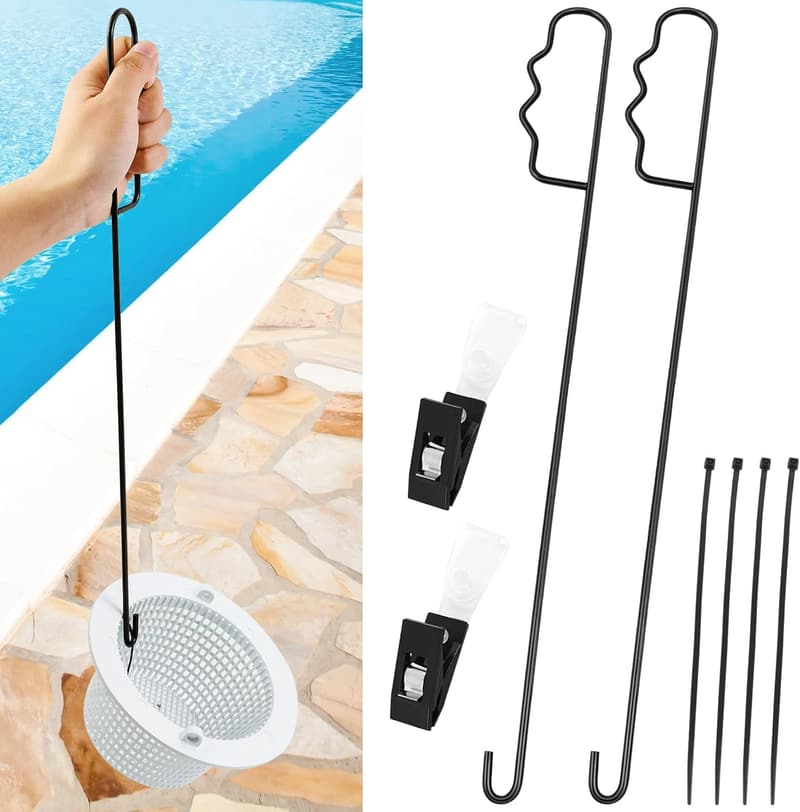 Stainless Steel Pool Skimmer Basket Hook Set, 16”