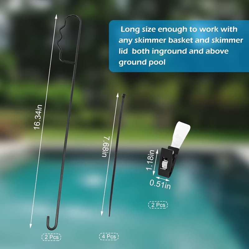 Stainless Steel Pool Skimmer Basket Hook Set, 16”