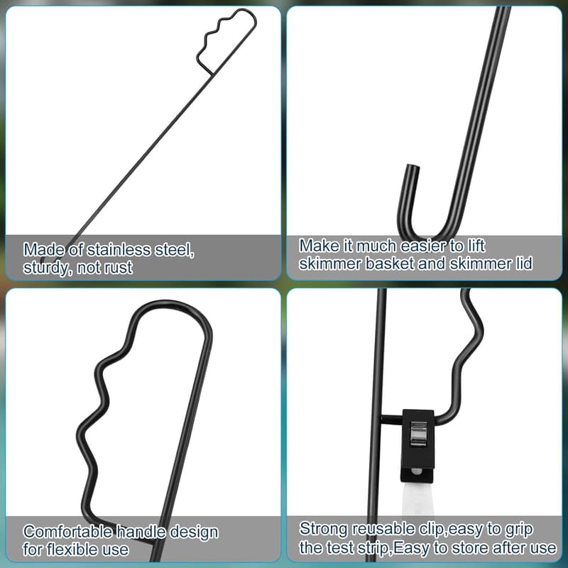 Stainless Steel Pool Skimmer Basket Hook Set, 16”