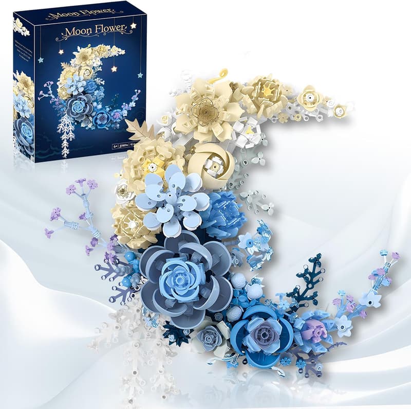 Crescent-Shaped Botanical Flower Building Set for Home Décor