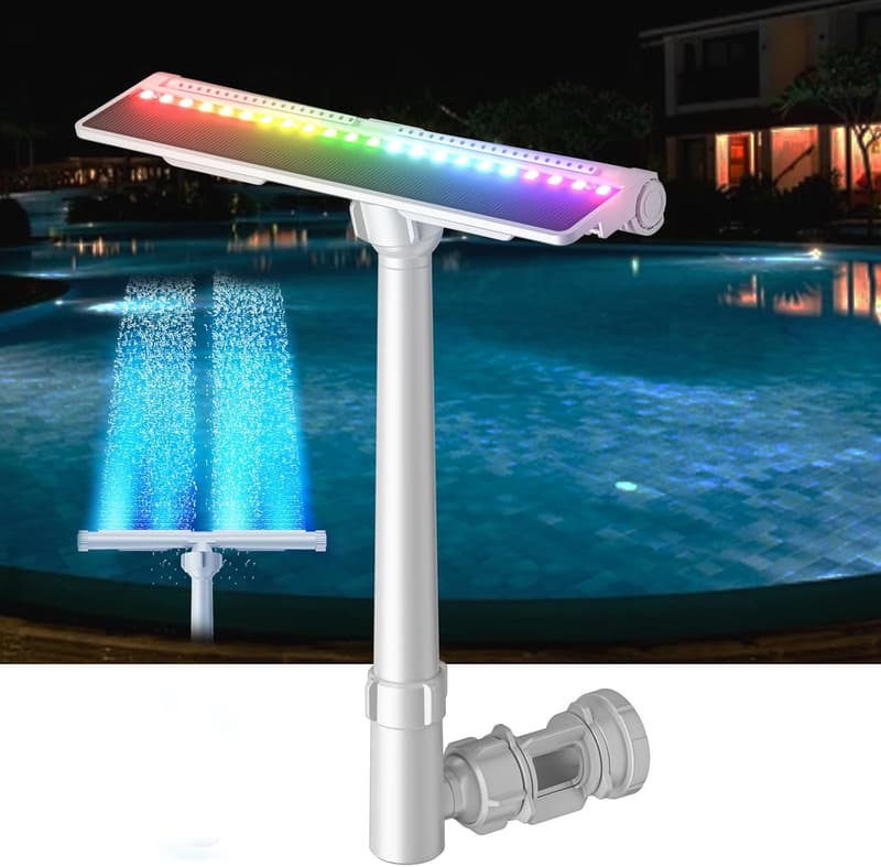 Solar Pool Fountain with 10-Color Lights and Adjustable Dual Spray