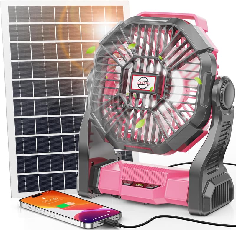 10W Solar-Powered Camping Fan with LED Lantern, 10400mAh