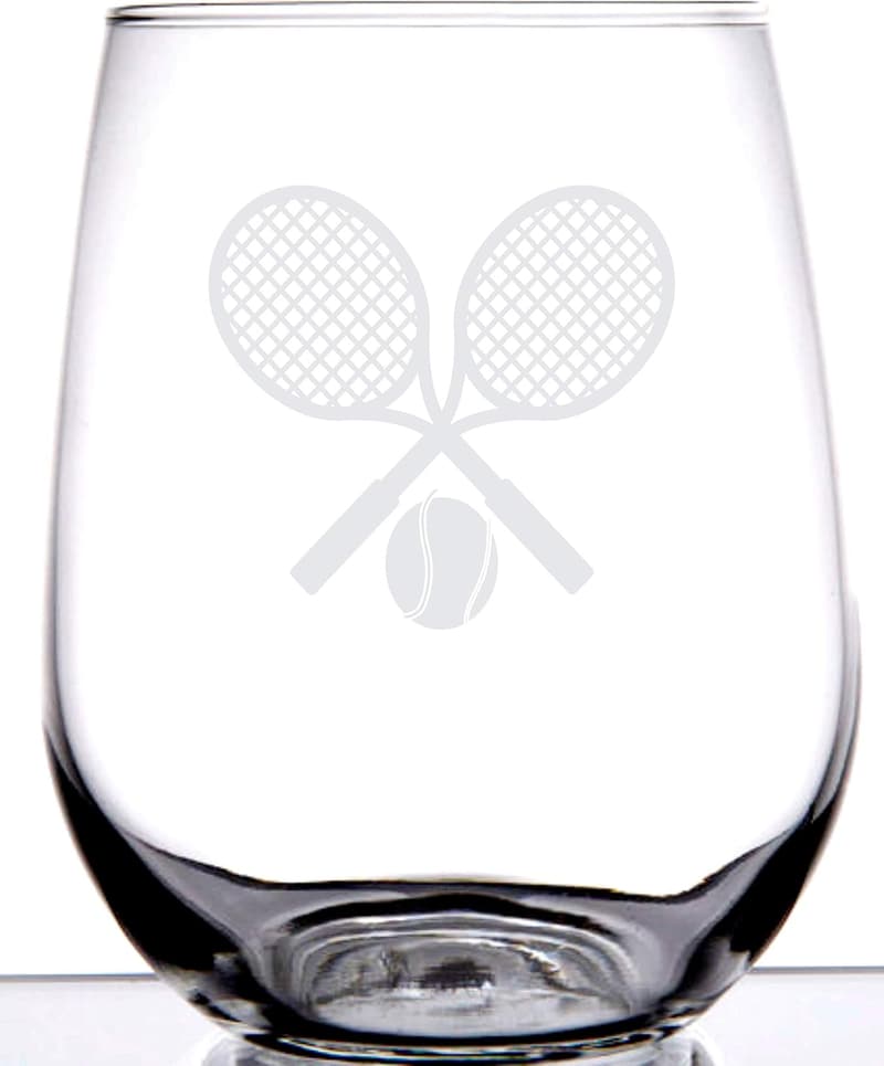 Tennis Lovers Stemless Wine Glass - Engraved Gift for Couples