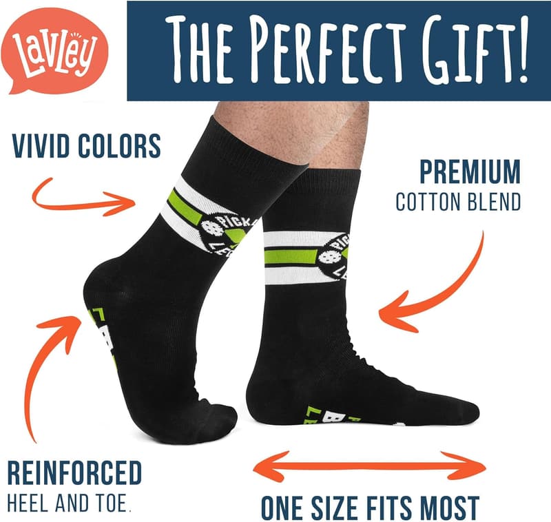 Funny Pickleball Socks for Adults - Crew Length, One Size