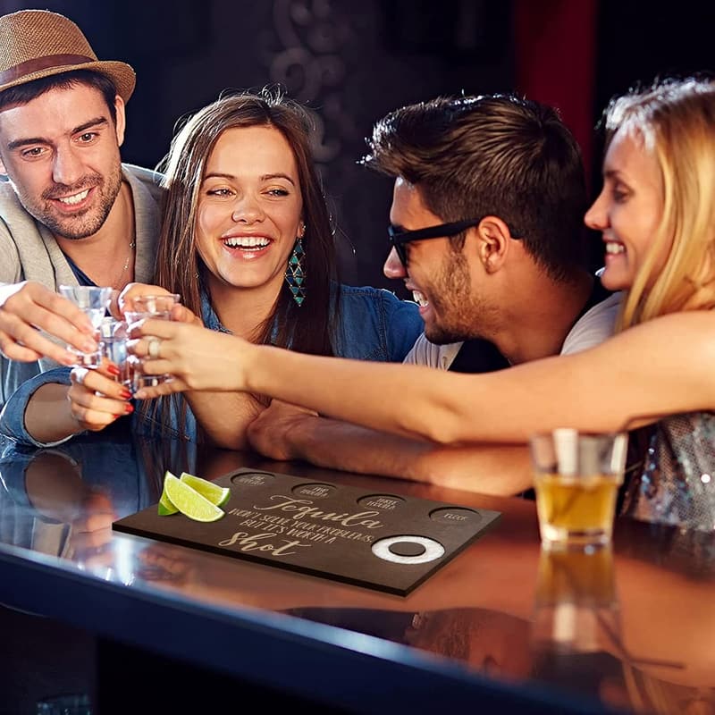 Tequila Shot Board and Glass Holder Wooden Tray for Parties