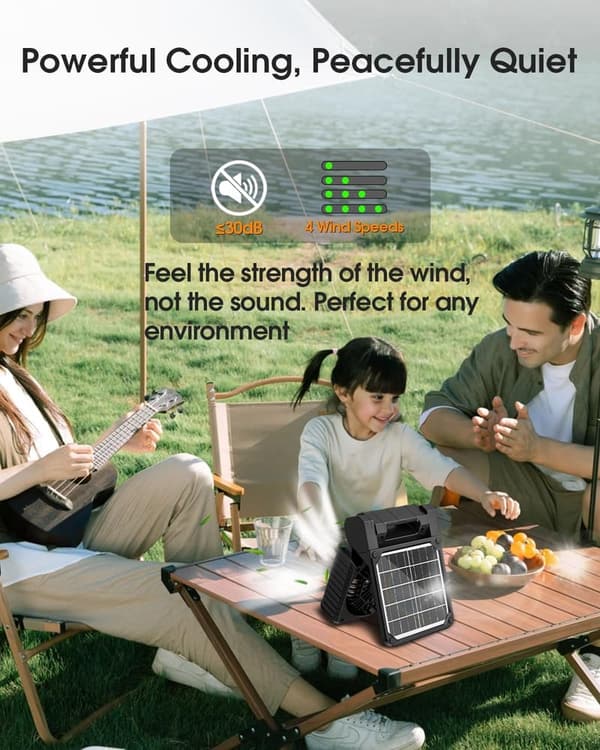 Portable Solar Camping Fan with LED Lantern & 10400mAh Battery