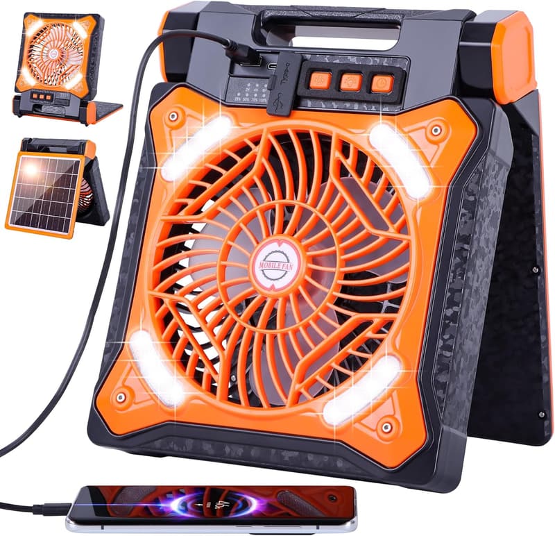 Rechargeable Solar Camping Fan with LED Lantern & Power Bank