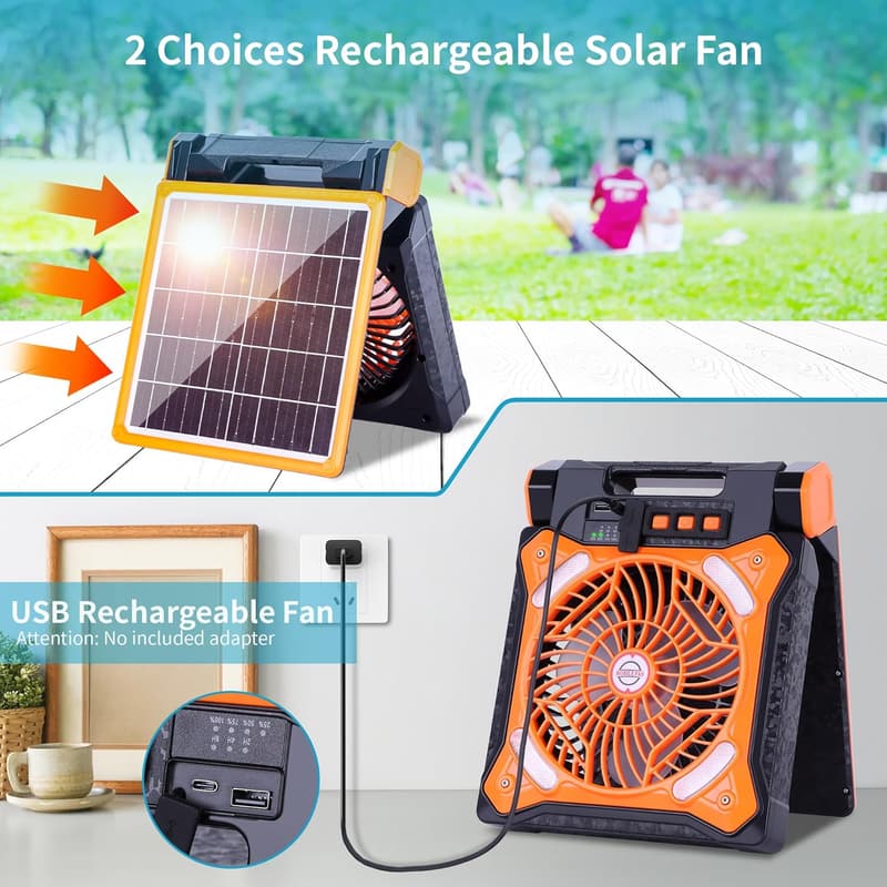 Rechargeable Solar Camping Fan with LED Lantern & Power Bank