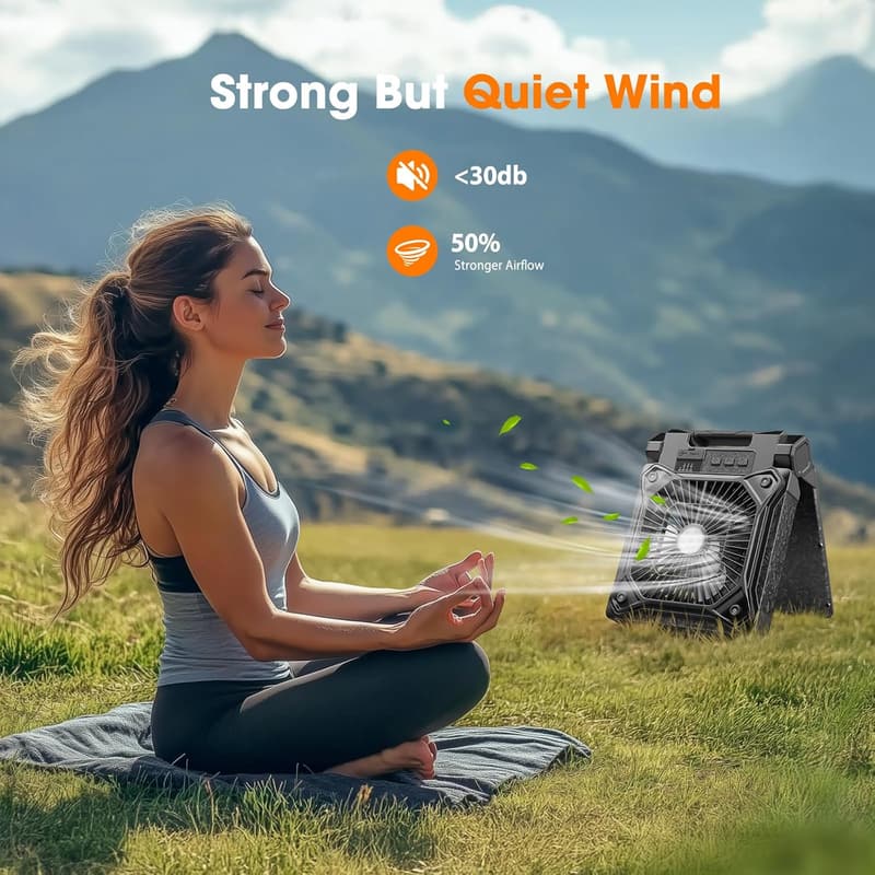 Rechargeable Solar Camping Fan with LED Lantern, 20000mAh